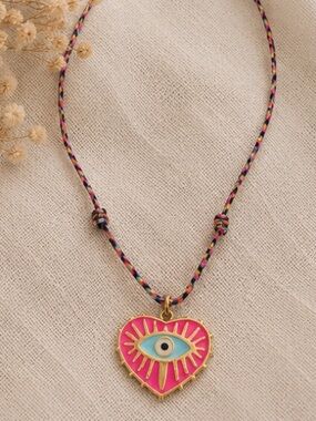 Hot Pink Evil Eye Heart Pendant Necklace | Colorful Boho Charm
